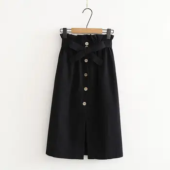 

Korean Pleated School Skirt 2020 Summer Autumn Skirts Midi Knee Length High Waist Button Skirt Elegant Female Skirt