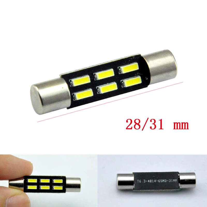 Авто светодиодный T6.3 28/31 мм 4014 6 SMD белый 12V автомобильный солнцезащитный щиток для салона косметическое зеркало с подсветкой для макияжа свет лампы