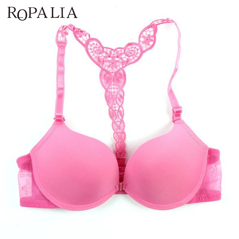  ROPALIA Sexy Front Closure Smooth Bras Charming Lace Racer Back Racerback Push Up Bras
