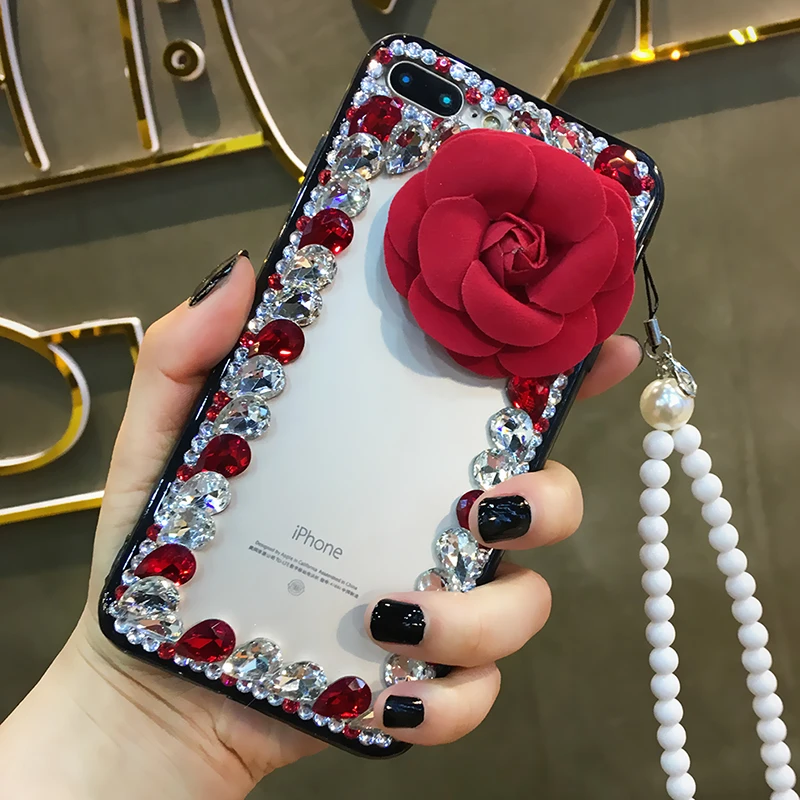 

For Samsung galaxy j2 j3 j5 j7 a5 a7 a8 2017 2018 prime plus pro Luxury Girls Rhinestone diamond Rose flower soft phone case
