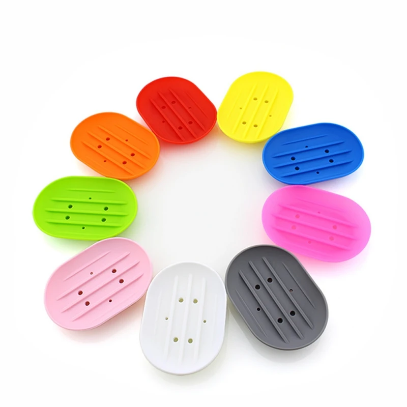 

1pc Non-slip Silicone Soap Dish Holder Hollow Drain Soap Box Bathroom Accessories Portable Soap Dishes