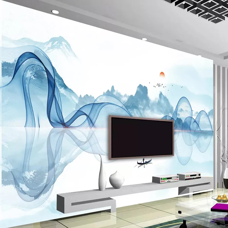 Пользовательские росписи стен Современные чернила пейзаж абстрактные линии фото фрески настенное покрытие гостиной ТВ диван, домашний декор обои 3D