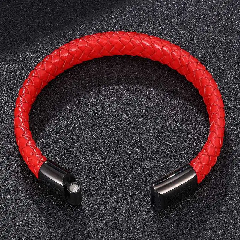Трендовые мужские ювелирные изделия, красный плетеный кожаный ...