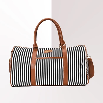 

Wobag Canvas Women Travel Bag Fashion Striped Duffel Tote Large Weekend Bag Female Packing Cubes Suitcase Shoulder Bags