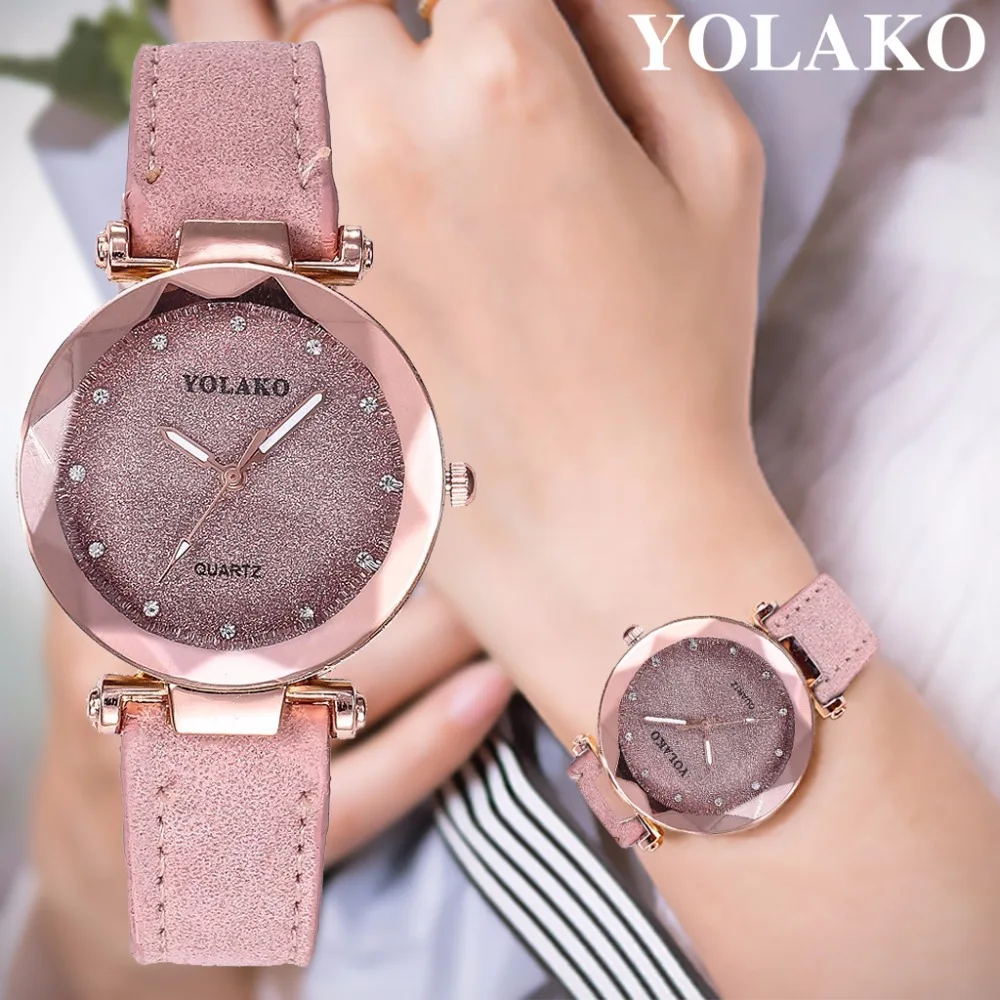 

Dropshipping Women Romantic Starry Sky Wrist Watch Leather Rhinestone Designer Ladies Clock YOLAKO Brand Relogio Feminino