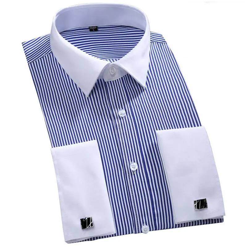 Men French Cufflinks Shirt Vertical Striped Fashion Design Elegant Tuxedo Shirt Men Casual Slim Fit Long Sleeve Formal Chemise Men French Cufflinks Shirt Vertical Striped Fashion Design Elegant Tuxedo Shirt Men Casual Slim Fit Long Sleeve Formal Chemise