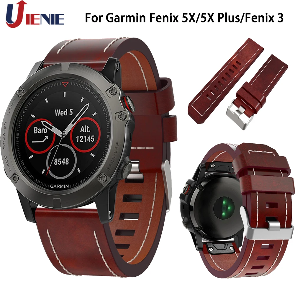 Ремешок кожаный для смарт часов Garmin Fenix 6X/5X/5X Plus/3/3HR быстросъемный сменный Браслет
