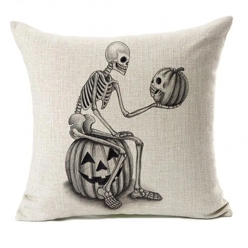 

2018 New Pillow Case 45*45 Halloween Skull And Pumpkin Throw Pillow Case Cushion Cover Decor 18x18inch NEW M12