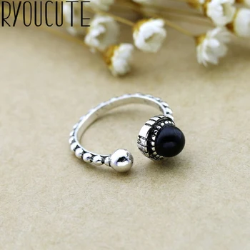 

Bohemian Big Real Silver Color Black Round Rings for Women Jewelry Punk Vintage Antique Finger Engagement Ring Party Gift