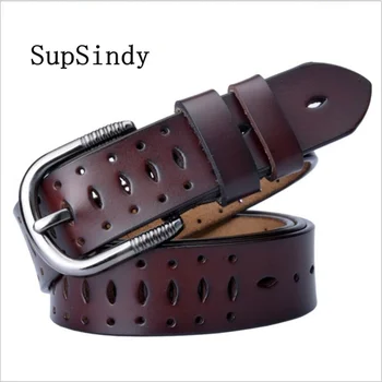 

SupSindy Leather Belts Women fashion Pin Buckle Female Waistband luxury Black Hollow Leather Women's jeans Belt high quality