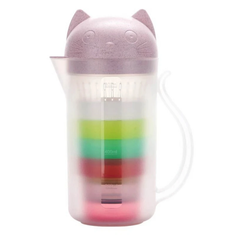Чайник с котом из мультфильма чайник с чашкой для воды домашний чайник для холодной кипяченой воды открытый пластиковый портативный заварник с фильтром - Цвет: Розовый