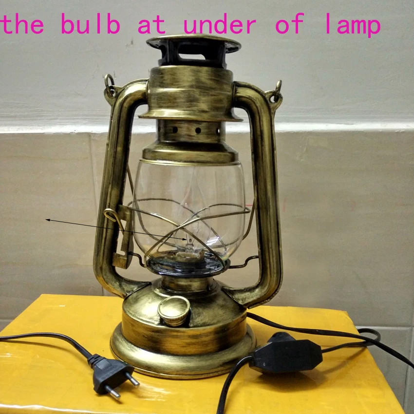 Ностальгический Керосиновый Фонарь, настольная лампа, античный медный цвет, железный стеклянный ретро фонарь, настольная лампа для бара, кафе, спальни, светильник