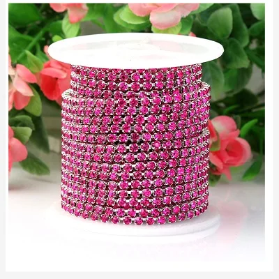 1yard/piece 30colors glass crystal Rhinestone Chain,silver bottom sew on Cup Chains For diy Garment Bags decorations Purplish red