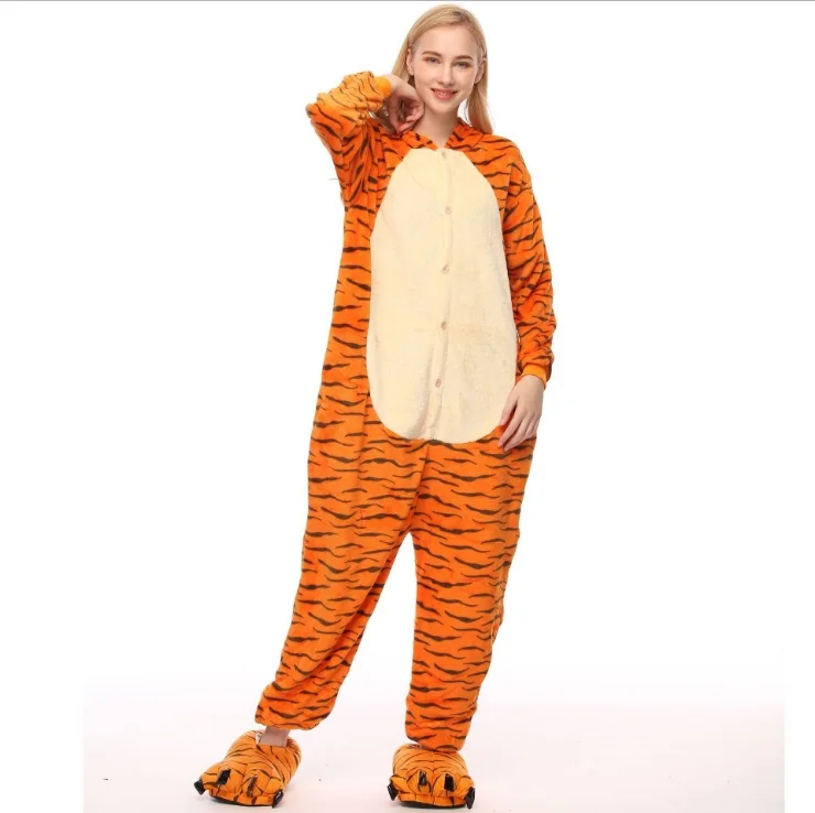 2018 Тигр onsie onesie женщин взрослых фланелевые пижамы костюмы животных для милый