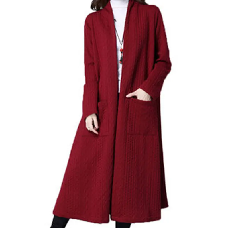 

New Autumn Winter Brand Women Thick Long Sleeve Cardigan Split hem Solid Color Casual Woman's Coat Outerwear dropshipping