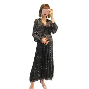 

2019 Spring Autumn Maternity Clothes Nursing Dress Pregnant Women Long Sleeve Star Dress Pregnancy Breast Feeding Outfits Q494