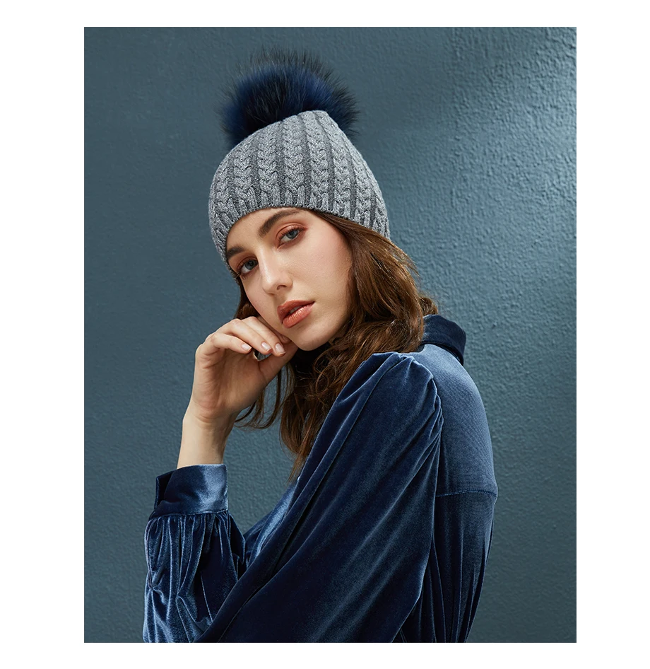 Winter Hats For Women Warm Beanie Real Fur Pompom Wool Hat Female Twist-Type Cap Bright Silk Beanies Women's Hat 5 Colors (13)