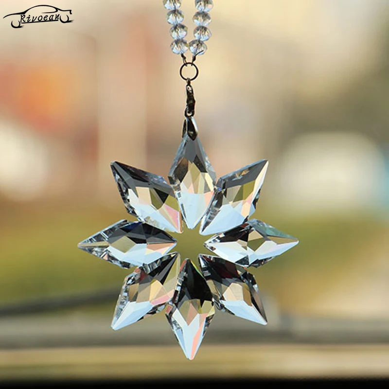 

Car Pendant Transparent Crystal Snowflakes Decoration Suspension Ornaments Sun Catcher Snowflake Hanging Trim Christmas Gifts