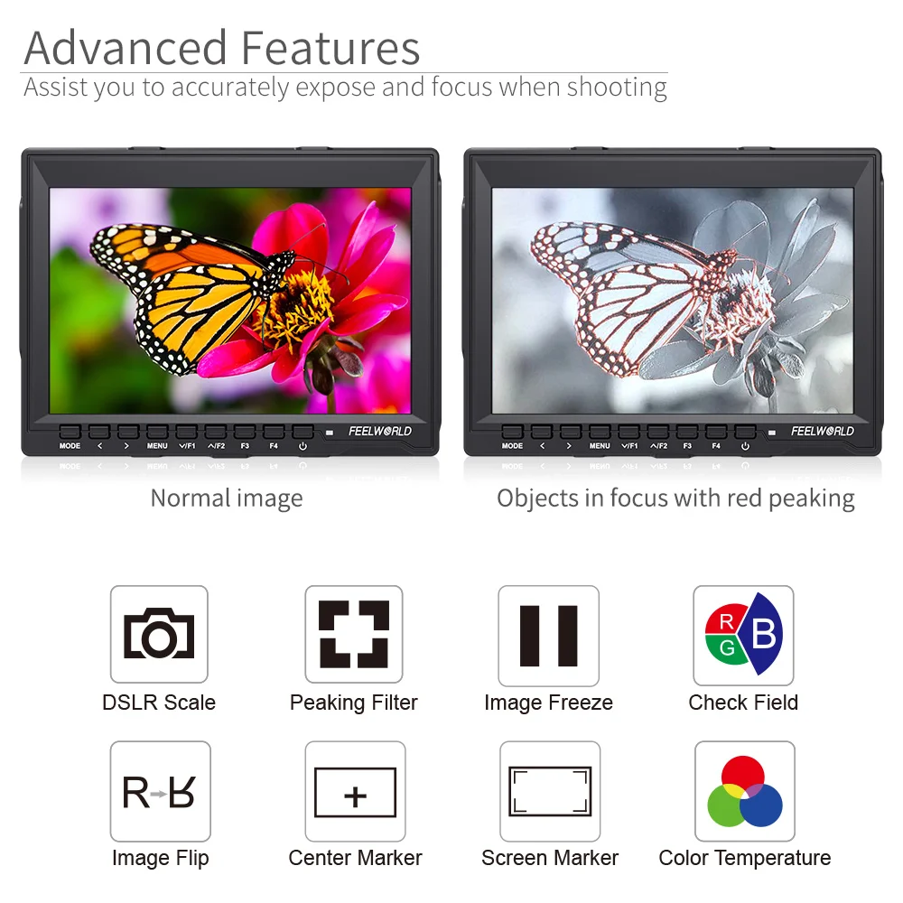 Feelworld FW759 7 дюймов ips 1280x800 камера поле DSLR видео монитор с Peaking Focus HD " ЖК-монитор для BMPCC Canon sony