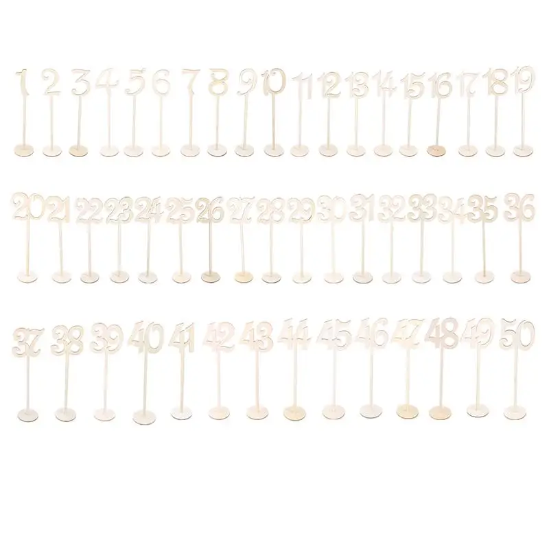

50pcs 1-50 Wooden Table Numbers with Holder Base for Wedding Birthday Party Home Decoration