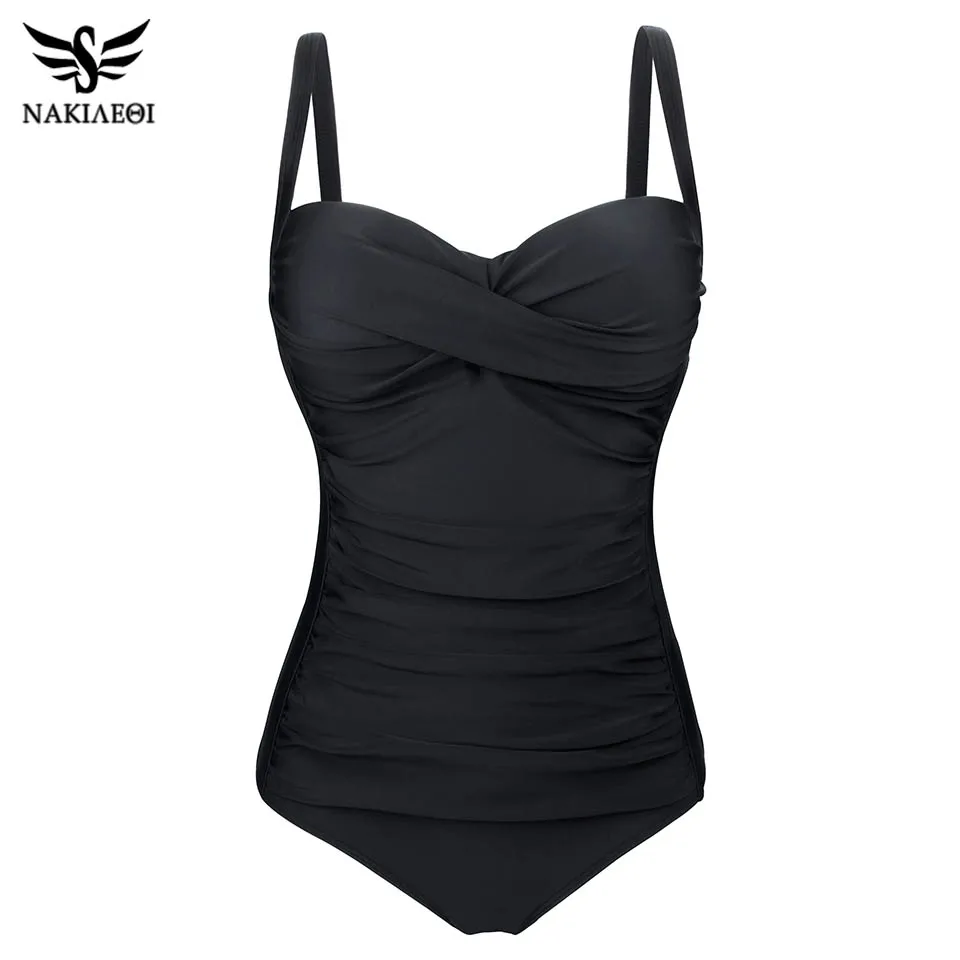 NAKIAEOI New One Piece Swimsuit Women Swimwear Summer Sexy Ruffle Vintage Bathing Suit Swimsuits Solid Bodysuit Beach Wear