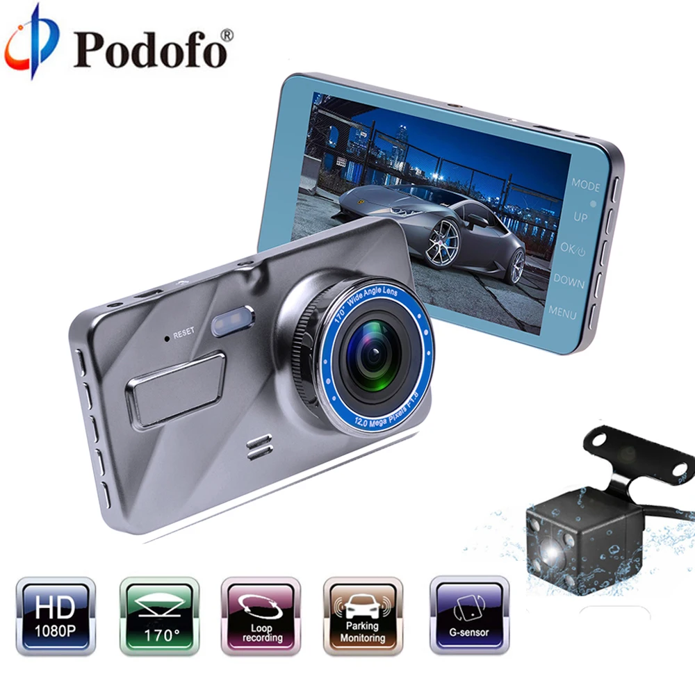 

Podofo Car DVR Auto Camera Dashcam 4" Dual Lens Cars Dvrs FHD 1080P Video Registrator Recorder G-sensor Night Vision Dash Cam