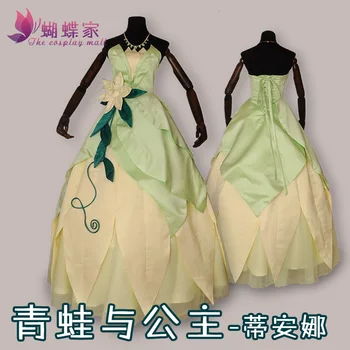 

2017 New Arrival Customized Famous Movie The Princess and the Frog Princess Tiana long dress cospaly costume