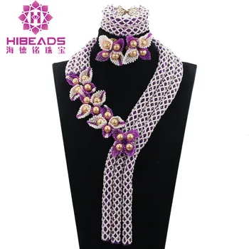 

Graceful White and Purple African Beaded Bridal Jewelry Set Flower Jewelry Set Handmade Engagement African Jewelry Set WD661