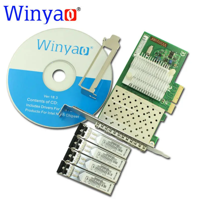 Winyao WYI350F4 PCI Express X4 четырехпортовый 1000 Мбит/с Gigabit Ethernet Lan волоконно-Серверная сетевая карта(850nm) для I350-F4 Nic