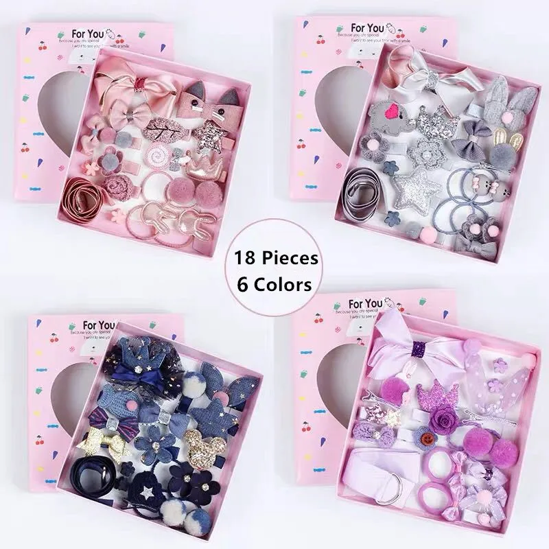 

1 Set = 18 PCS New Kids Children Accessories Hairpins Barrettes Baby Fabric Bow Flower Headwear Hair clips Girls Headbands