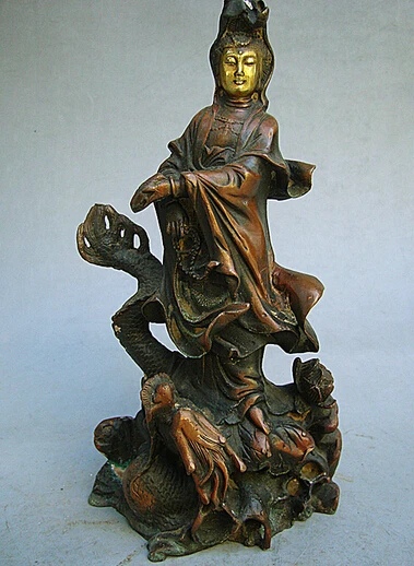 

bi003077 9"Chinese old antique collection pure bronze Standing statue of goddess of mercy
