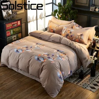 

Solstice Home Textile Ginkgo Leaf Single Double Bedding Sets Girl Woman Kids Teen Brown Linens Duvet Cover Pillowcase Bed Sheets