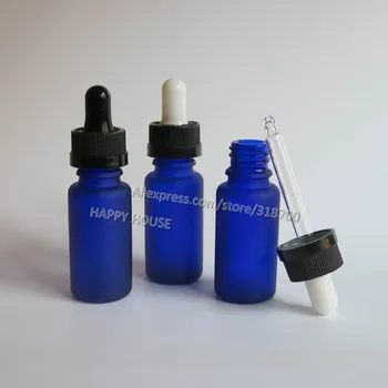 

360 x 15ml Frost Blue Boston Round Glass Bottles with Save Dropper 1/2o Glass Child Proof Dropper Bottle