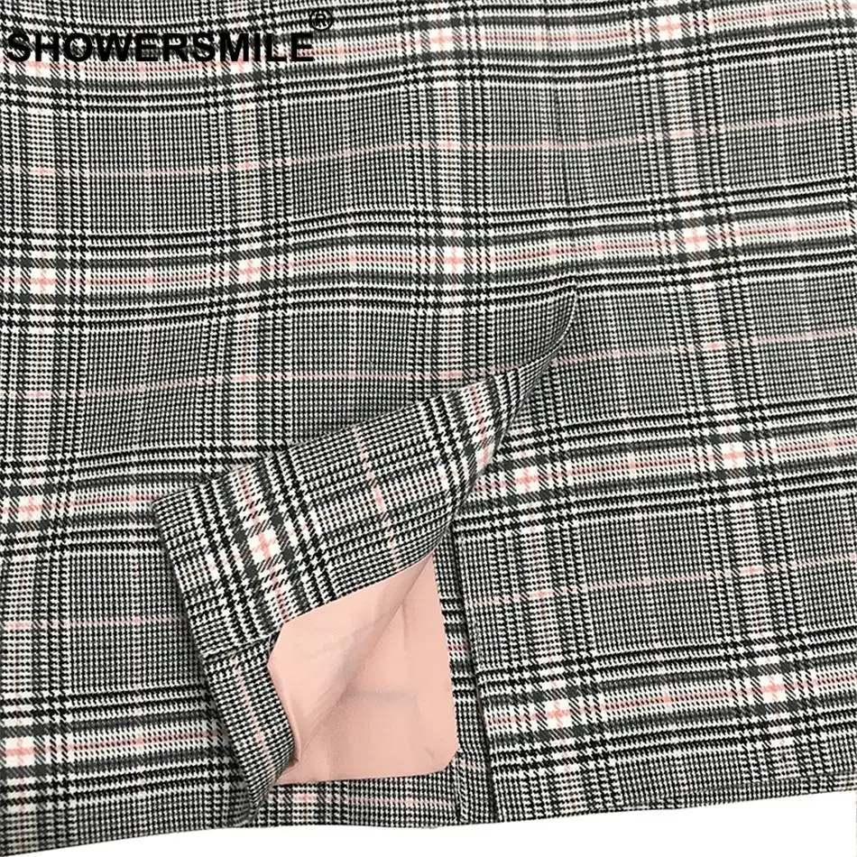 SHOWERSMILE Tartan Vest Women Checkered Waistcoat Designer Long Sleeveless Female Lapel Collar England Style Sleeveless Jackets