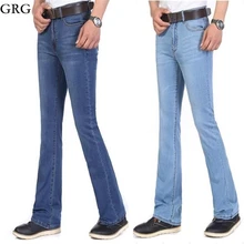 Мужская Летняя одежда, модные расклешенные джинсы, мужские тонкие полурасклешенные мужские джинсы, брюки, ультратонкие