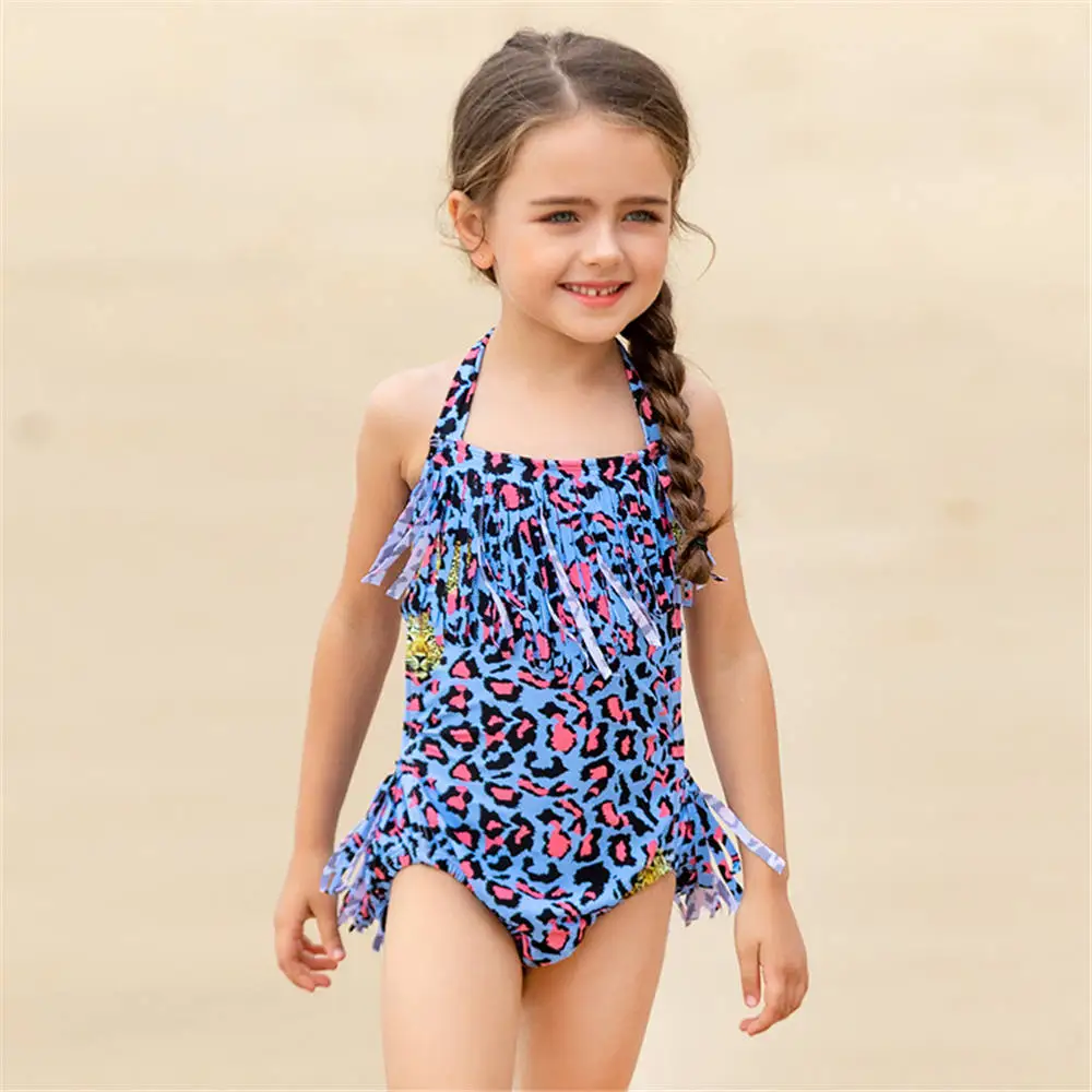 Tassel One Piece Swimsuit For Girls Dot Print Children Swimwear Child Halter Swim Suit Kids Strap Bathing 2-14 Year Beach | Спорт и
