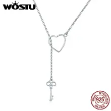 WOSTU, дизайн, 925 пробы, серебро, ключ к вашему сердцу, подвеска, ожерелья для женщин, S925, хорошее ювелирное изделие, подарок для влюбленных, FIN107