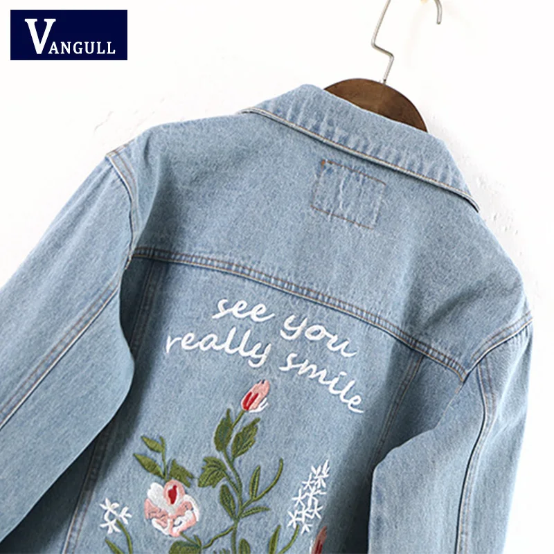 price cut Women Floral Embroied Denim Bomber Jacket Ladies Elegant Autumn Outwear Female Vintage Fashion Coat