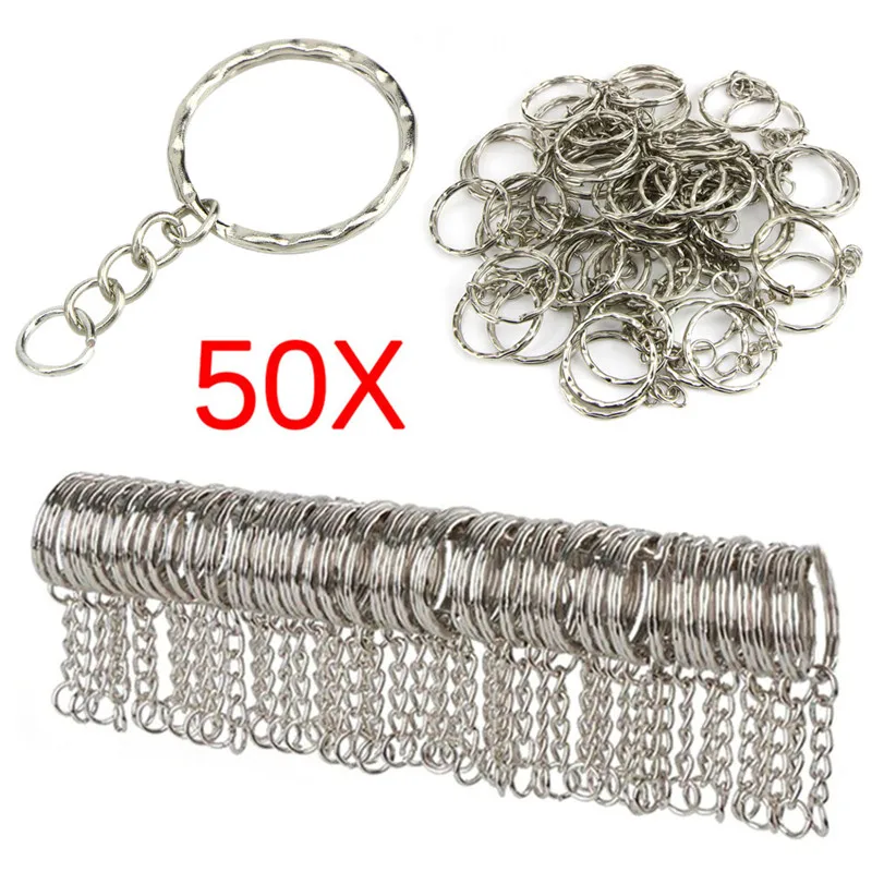 

50pcs/lot Dia 25mm Polished Silver Keyring Keychain Split Ring With Short Chain Key Rings Women Men DIY Key Chains Accessories