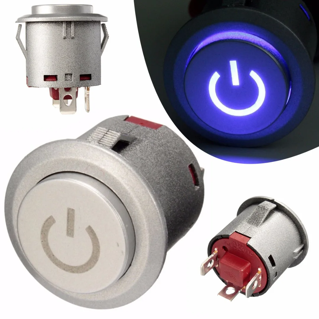 

1Pcs 22mm Metal Momentary Push Button Switch LED Light 12V StainlessLess Steel Waterproof Car Auto Engine PC Power Start