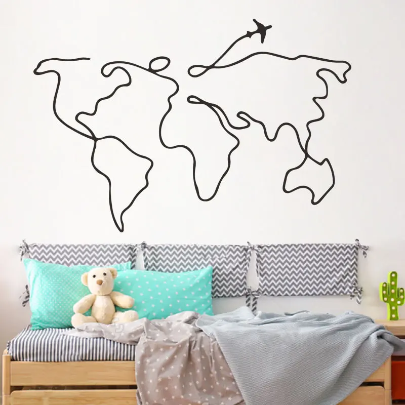 

Geometric Travel World Map Wall Sticker house Office Room Decoration accessories For bedroom living room Decor Mural Wallpaper