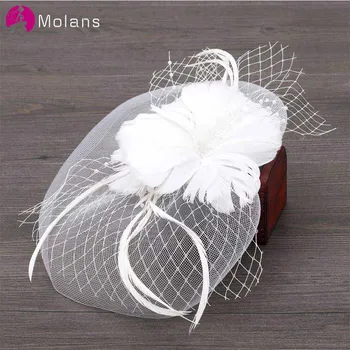 

MOLANS 2020 Floral Mesh Feather Beads Fascinator for Elegant Ladies Simple Solid Handmade Flower with Hair Clips Banquet Hat