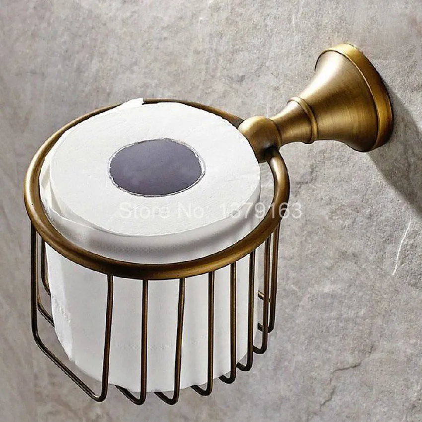 Antique Brass Bathroom Wall Mounted Toilet Paper Roll Holder Tissue Basket Holder Bathroom Accessory aba148 free shipping antique brass creative wall mounted flower carved bathroom brass toilet paper holder tissue roll with soap dishes