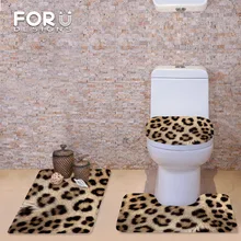 FORUDESIGNS 3 Pcs/ensemble Hiver Siège De Toilette Couvre Souple Warmer Lavable Salle De Bain Accessoires De Toilette Ensemble Léopard Zèbre Fourrure Tapis D’impression