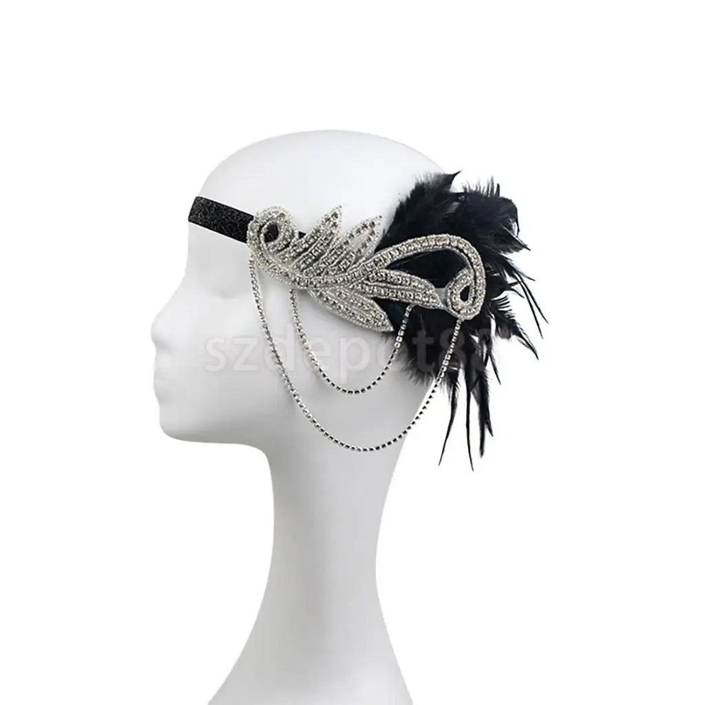 Vintage 1920s Feather Headband Wedding Bridal Headpiece Flapper Fancy Dress