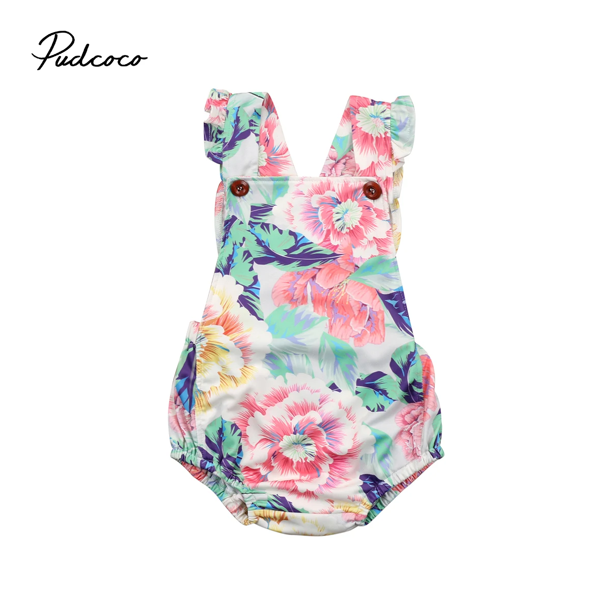 Newborn Baby Girl Floral Square Neck Bodysuit Babies Backless