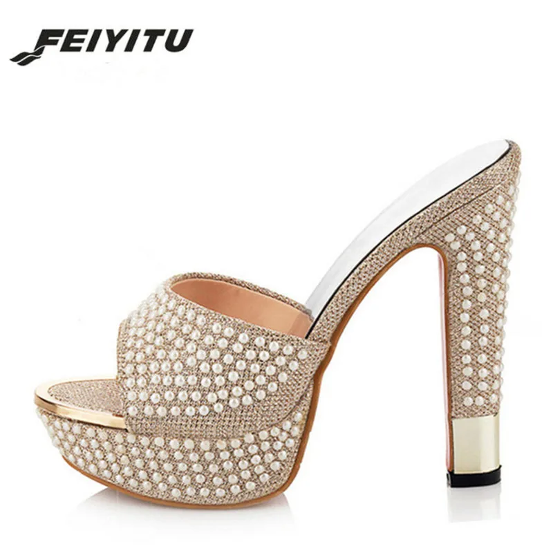 

Feiyitu 2018 new arrive hot sale women high heels sandals fashion beading platform peep toe summer shoes elegant