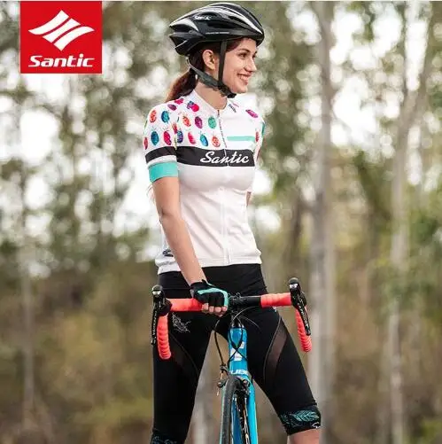 

HOT Santic Short Sleeve Cycling Jersey Women Pro Fit Anti-Slip Sleeve Cuff Road MTB Bike Summer Bicycle Jersey Fruit Pattern