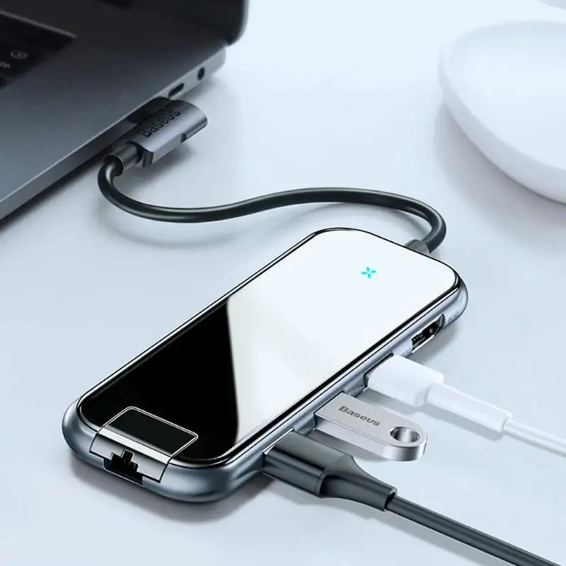 

Baseus RJ45 PD Charging Adapter Splitter Dock Type-C USB 3.0 HUB USB3.0 4K For Laptop Desktop Splitter Hub