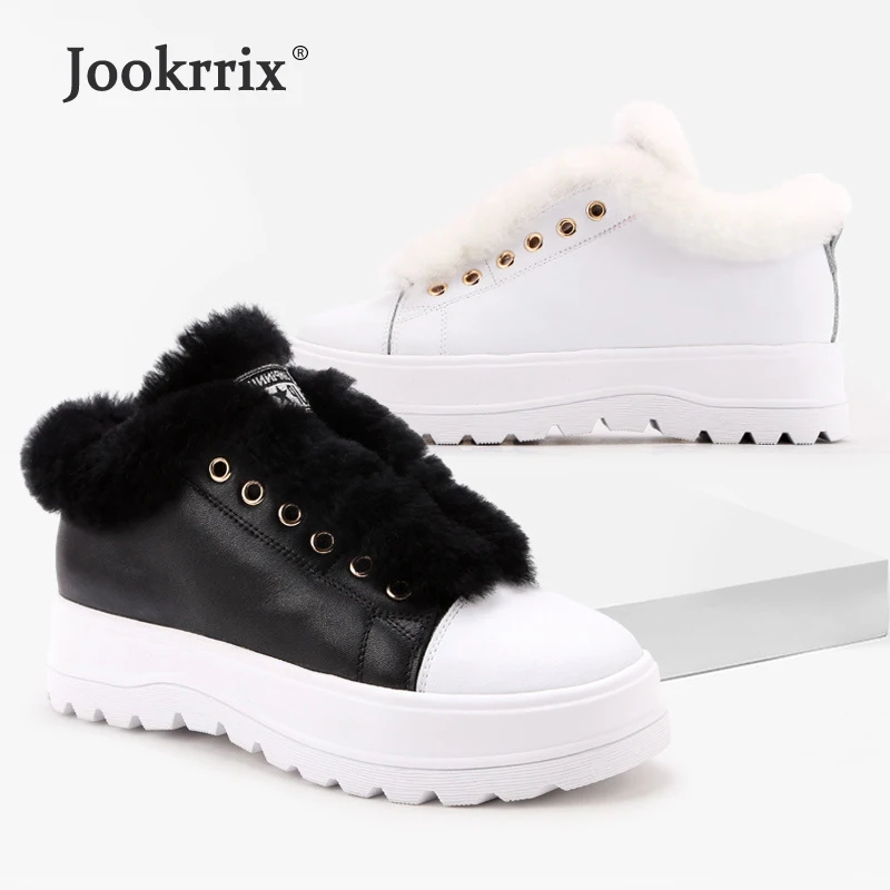 

Jookrrix 2018 New Casual White Shoes Women Fashion Brand Warm Sneakers Lady chaussure Winter Female footware with Fur Black Shoe